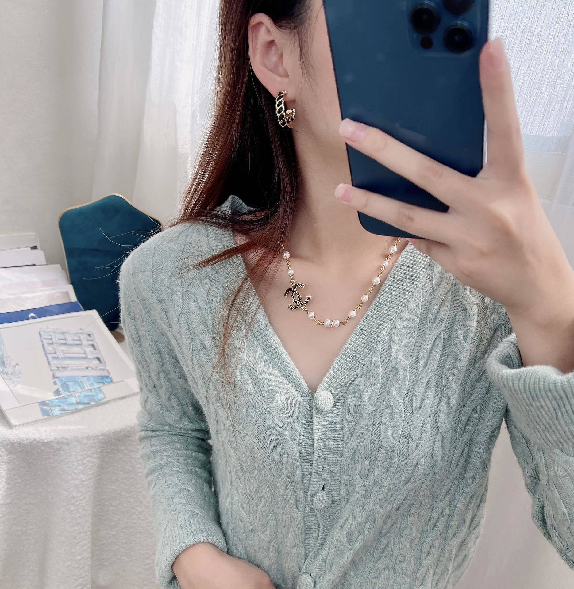 Chanel Gold-Tone & Black Leather Interwoven CC Logo Hoop Earrings