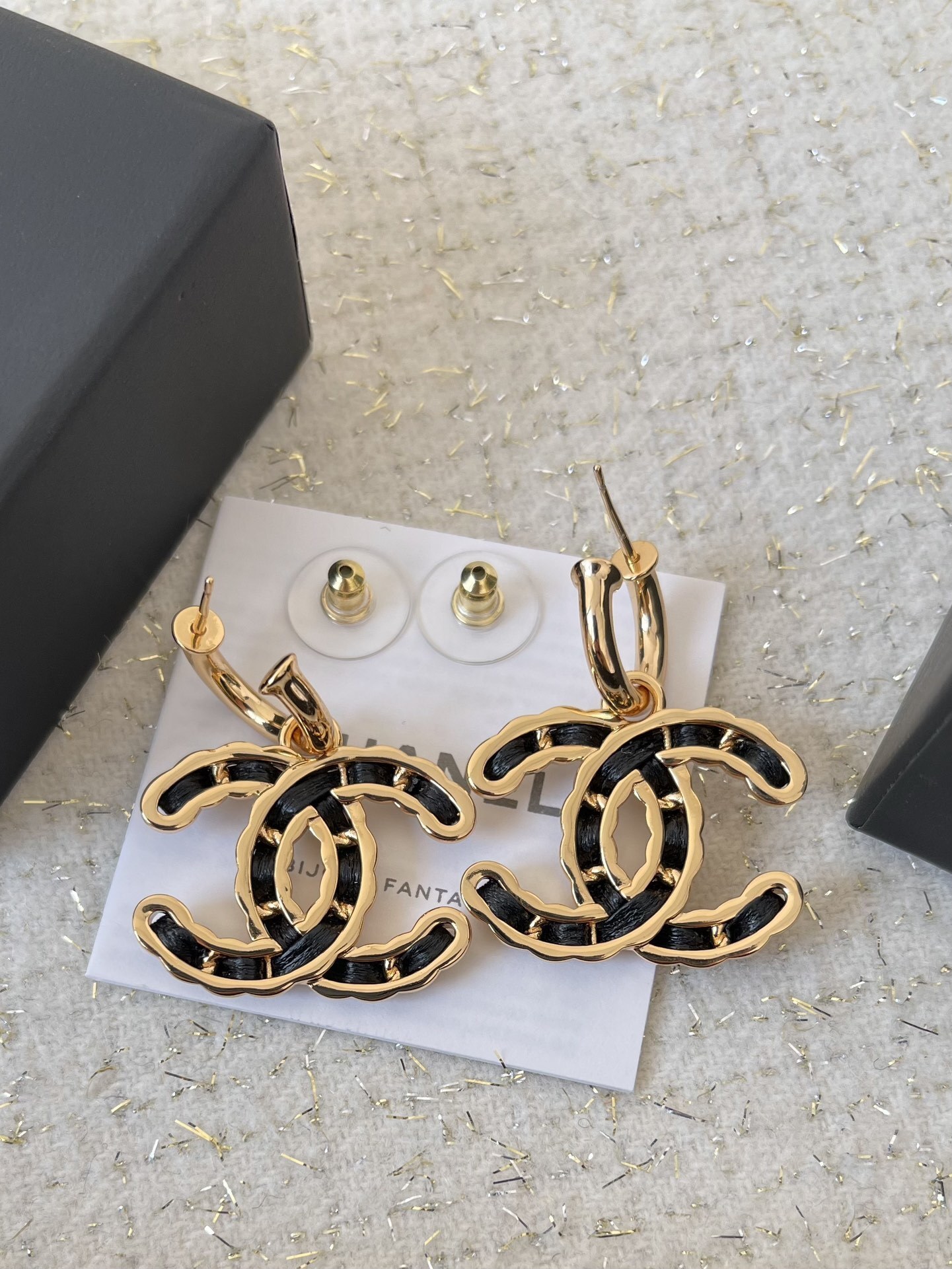 Luxury Gold Double C Hoop Earrings - Leather Chain Link Design