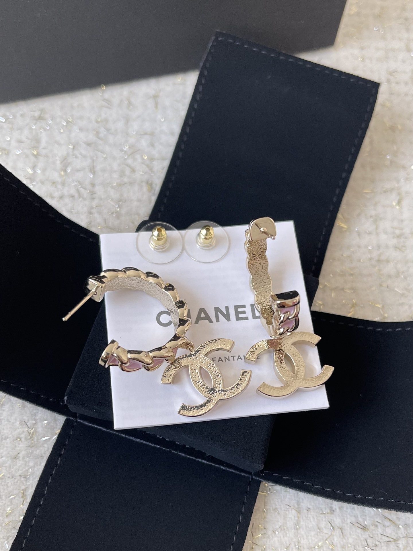 Luxury Gold & Pink Enamel CC Logo Hoop Earrings for Women