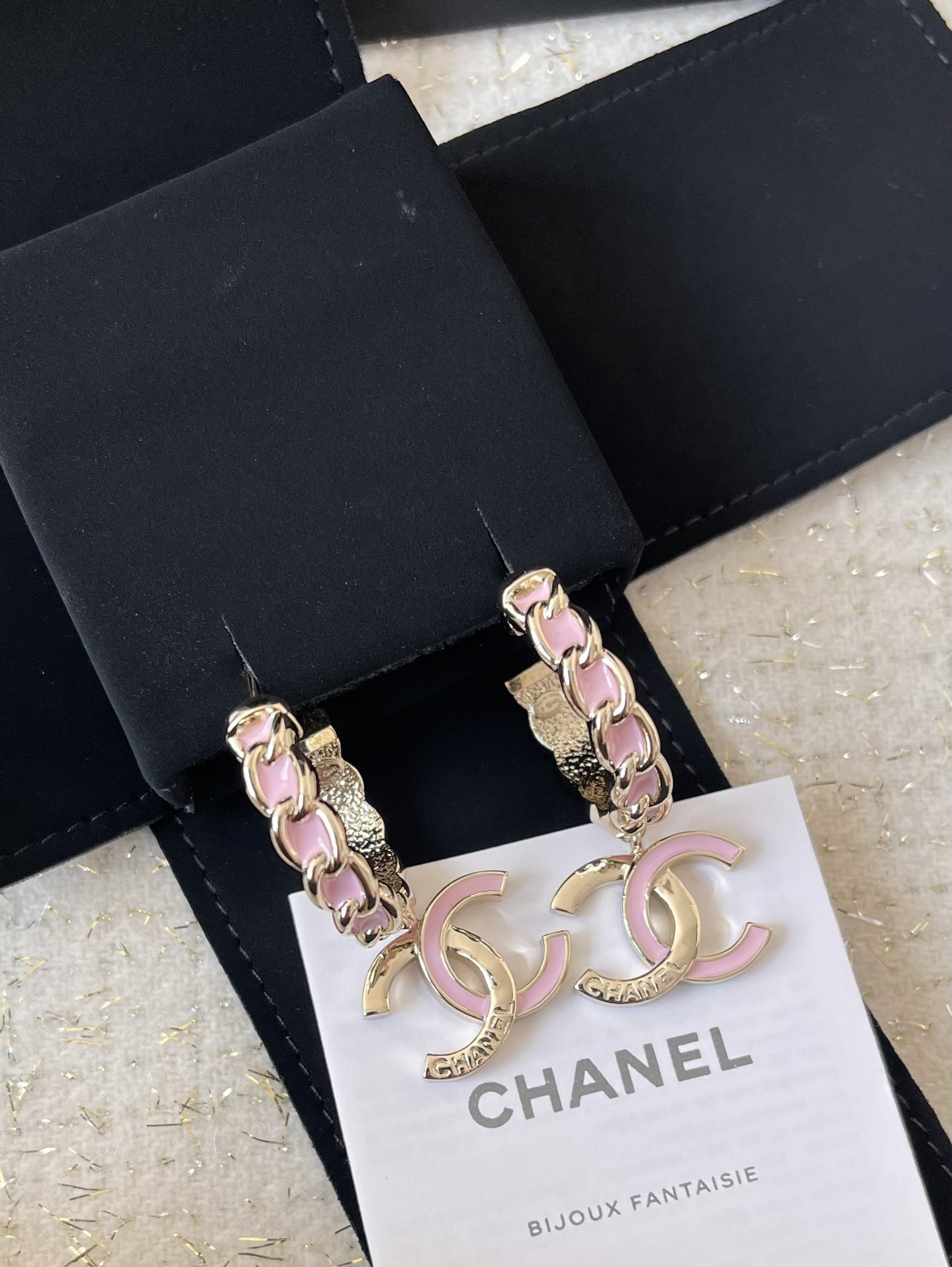 Luxury Gold & Pink Enamel CC Logo Hoop Earrings for Women