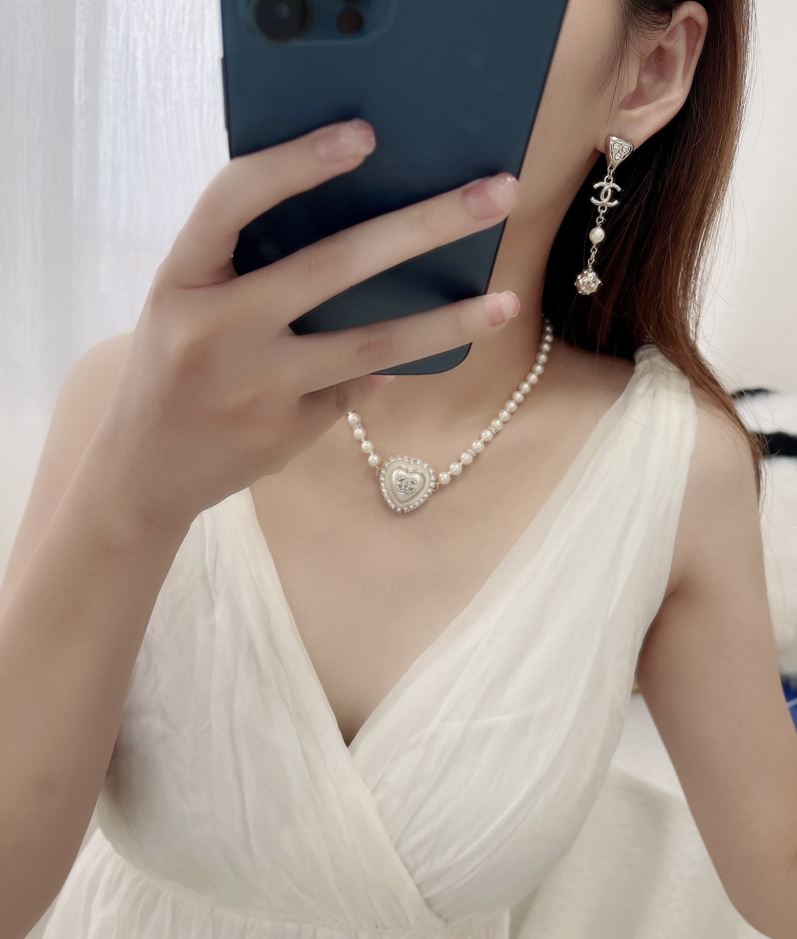 Chanel CC Logo Gold-Tone Drop Earrings with Crystals and Pearls