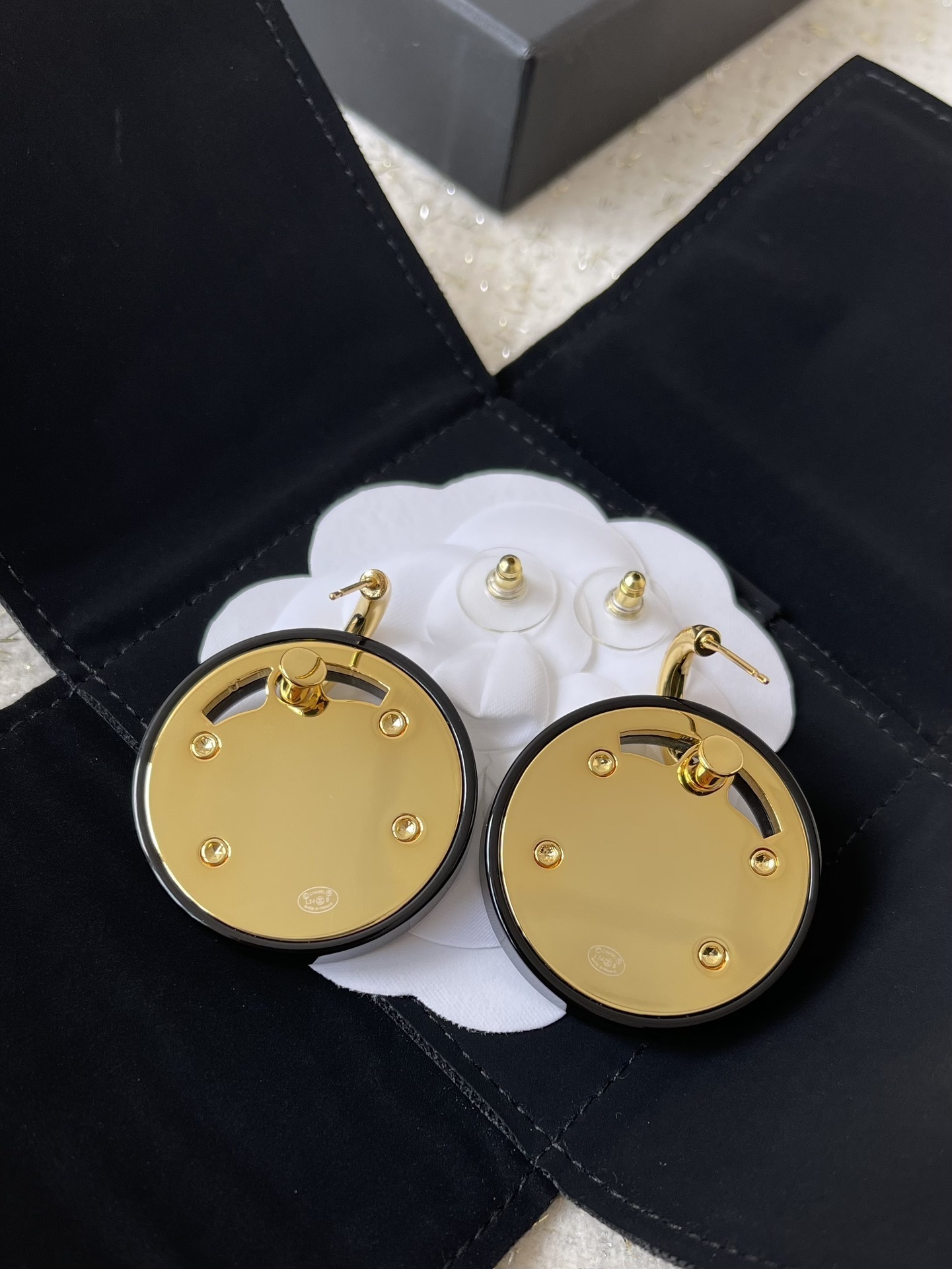 Chanel Iconic CC Logo Pendant Earrings in Black Resin & Gold-Tone