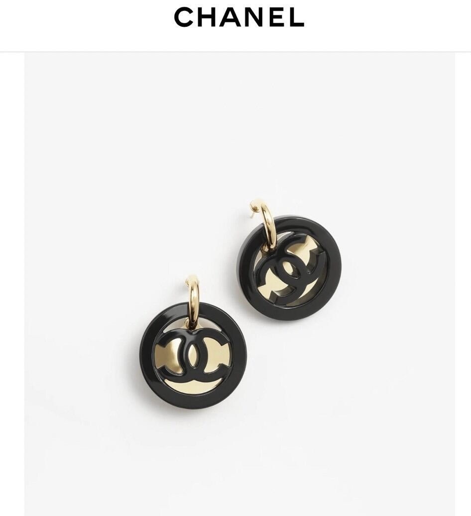 Chanel Iconic CC Logo Pendant Earrings in Black Resin & Gold-Tone
