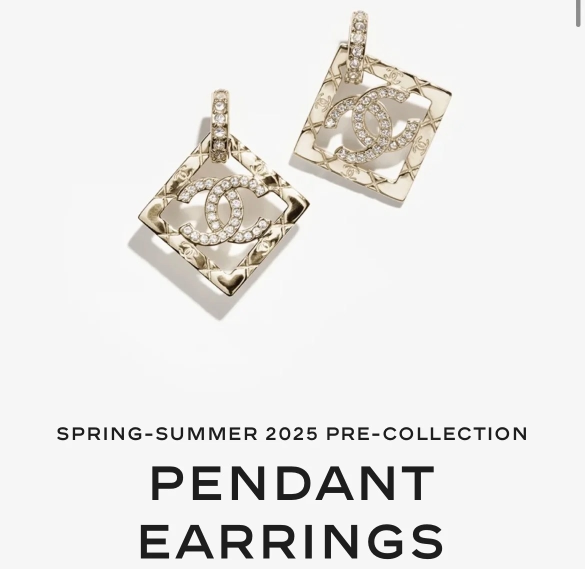 Luxury Crystal CC Logo Rhombus Pendant Earrings – SS2025