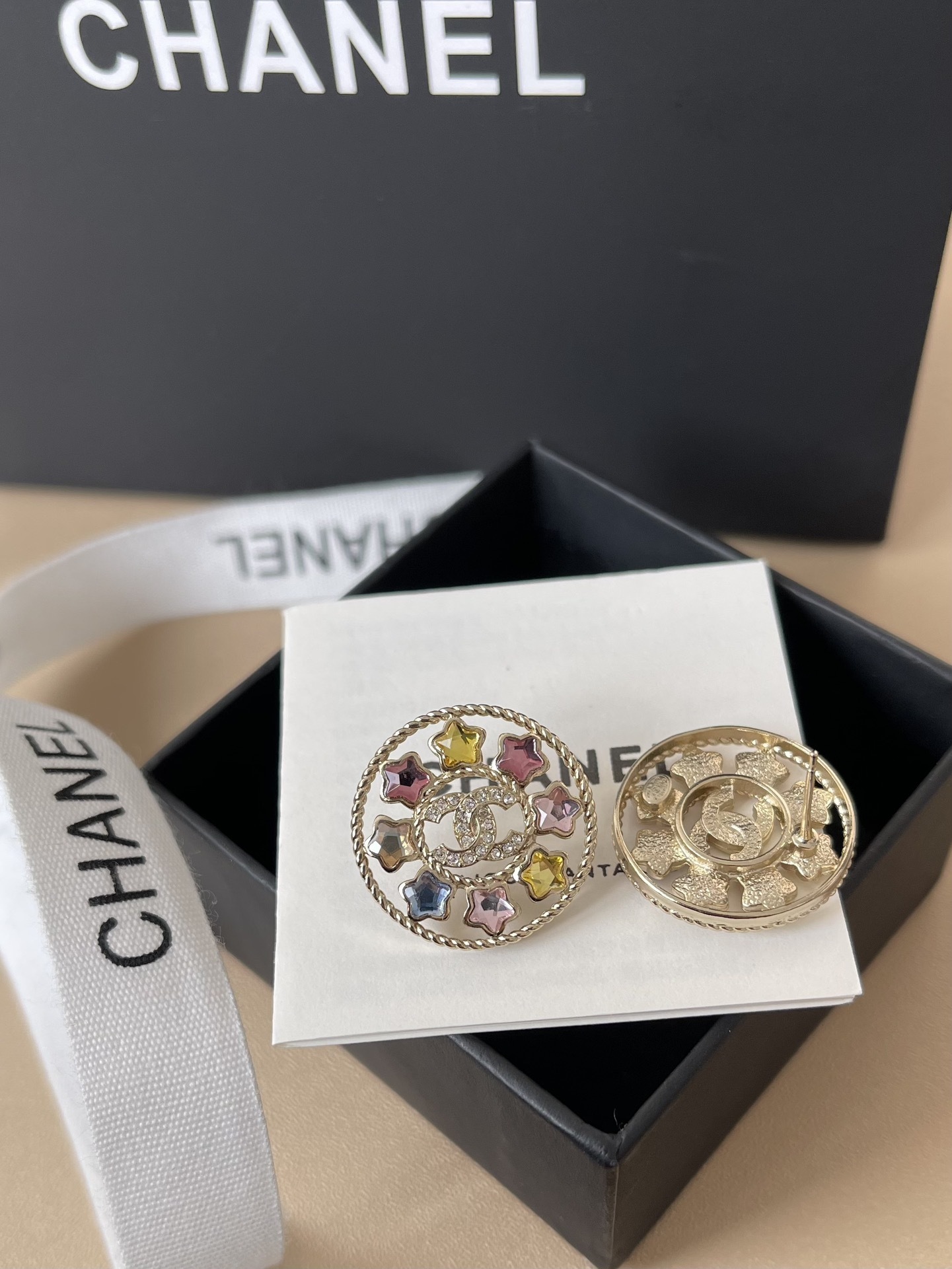 Elegant CC Logo Colorful Star Crystal Stud Earrings for Women