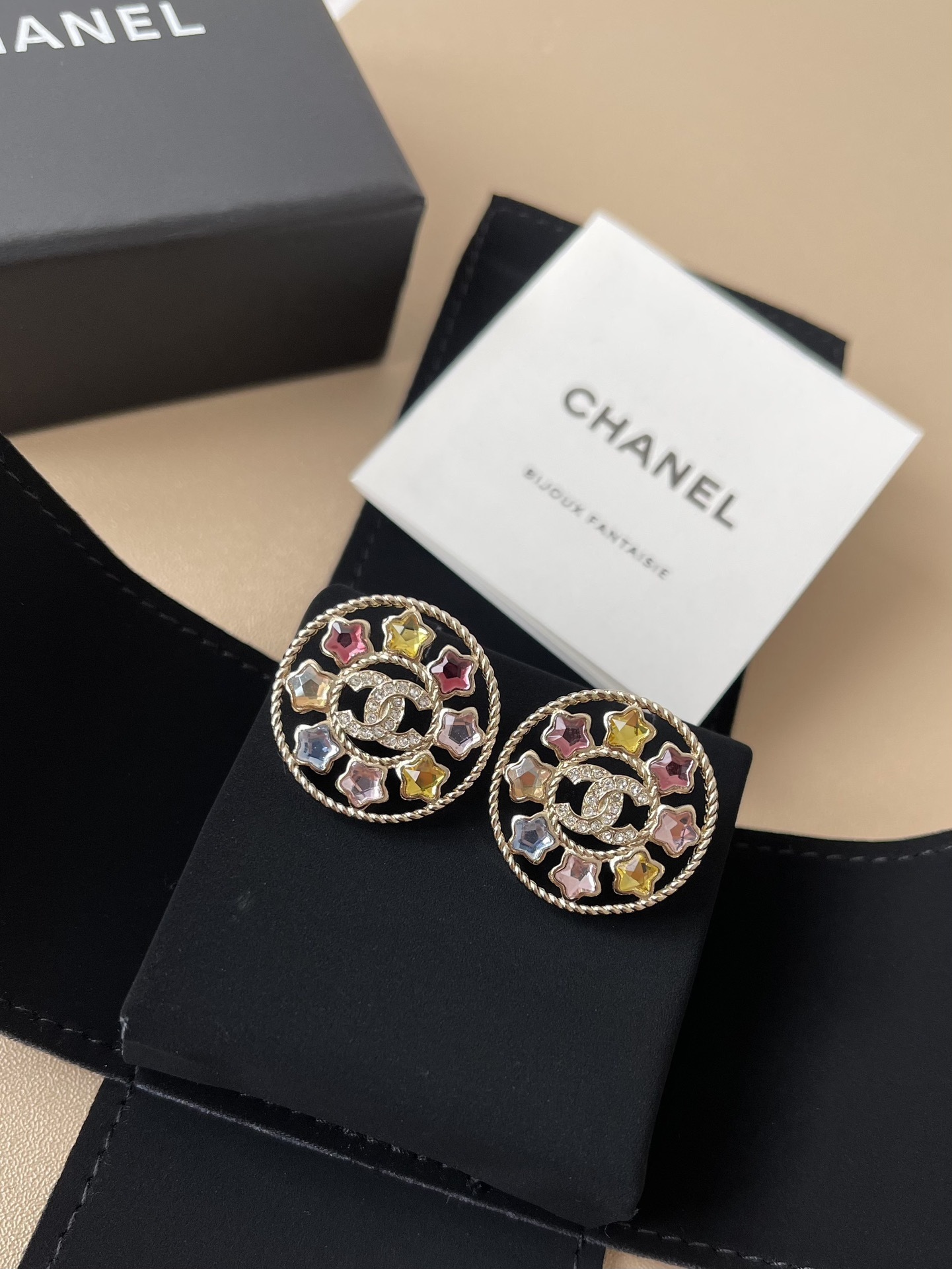 Elegant CC Logo Colorful Star Crystal Stud Earrings for Women