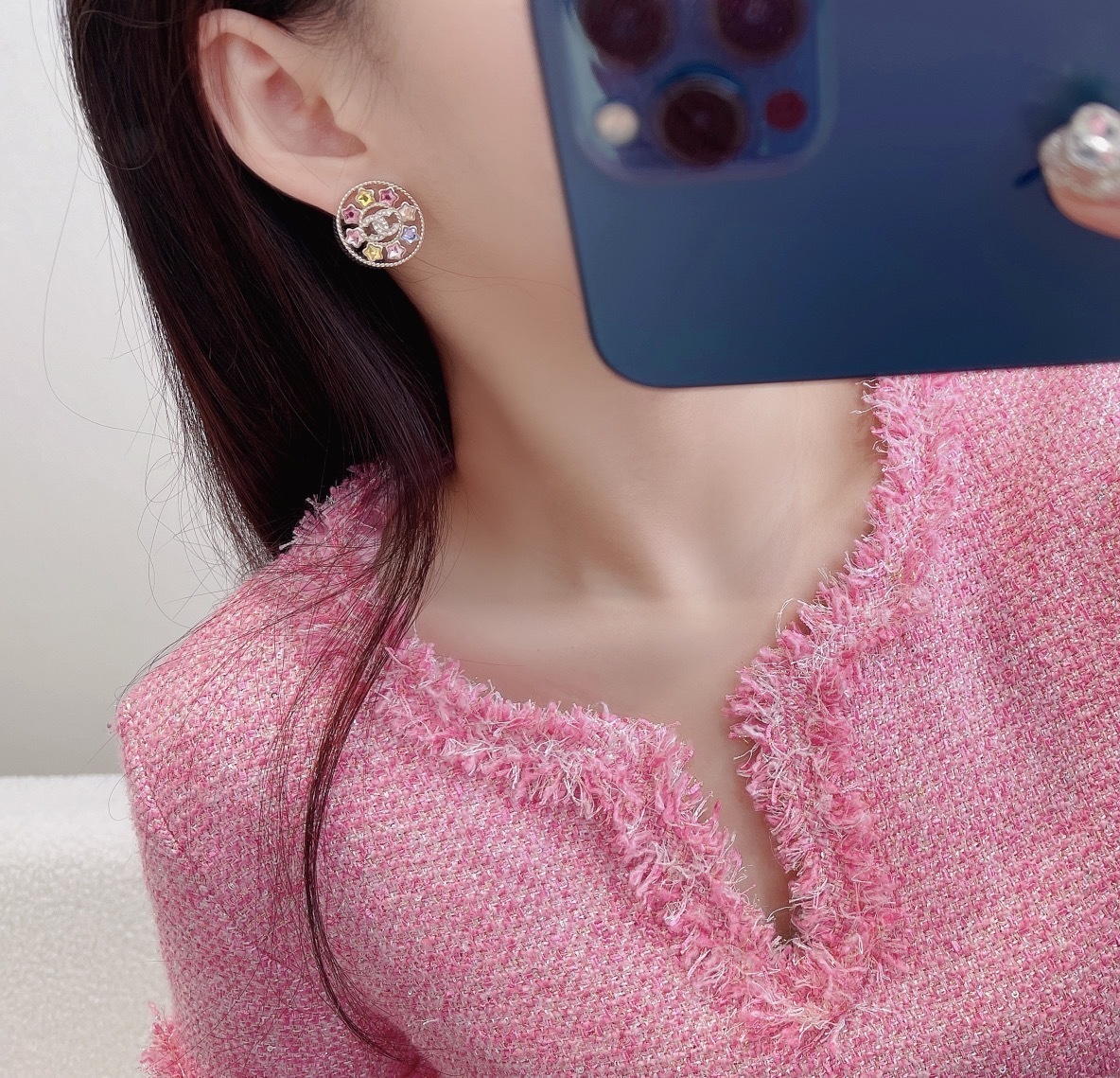 Elegant CC Logo Colorful Star Crystal Stud Earrings for Women