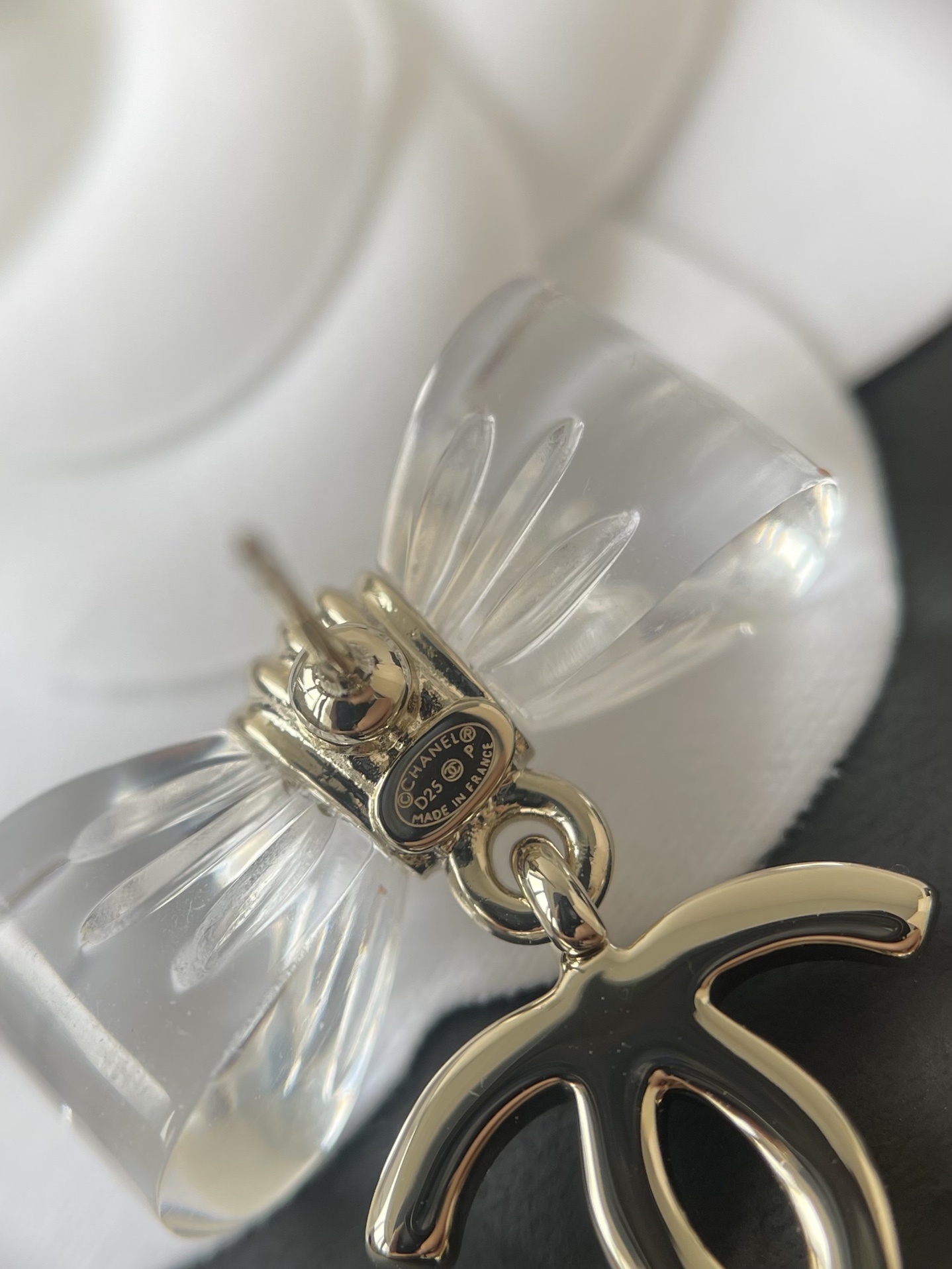 Luxury Style Clear Bow Knot Gold Double C Dangle Earrings