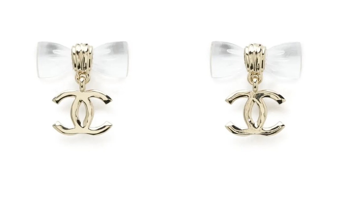 Luxury Style Clear Bow Knot Gold Double C Dangle Earrings