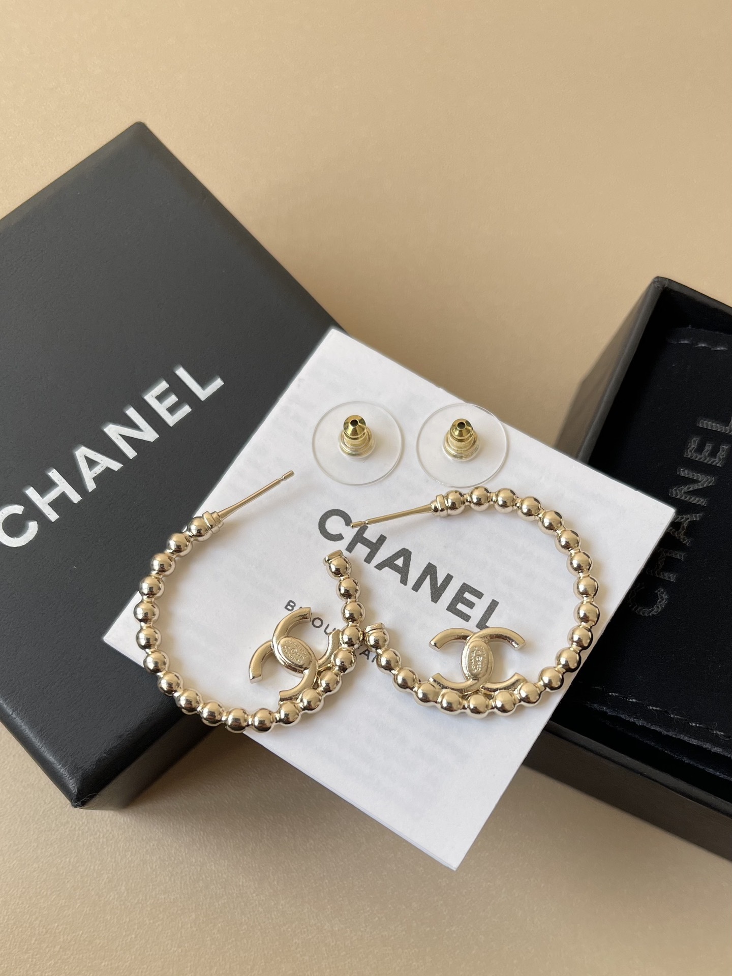 Luxury Crystal CC Logo Hoop Earrings - Elegant Gold-Tone Jewelry