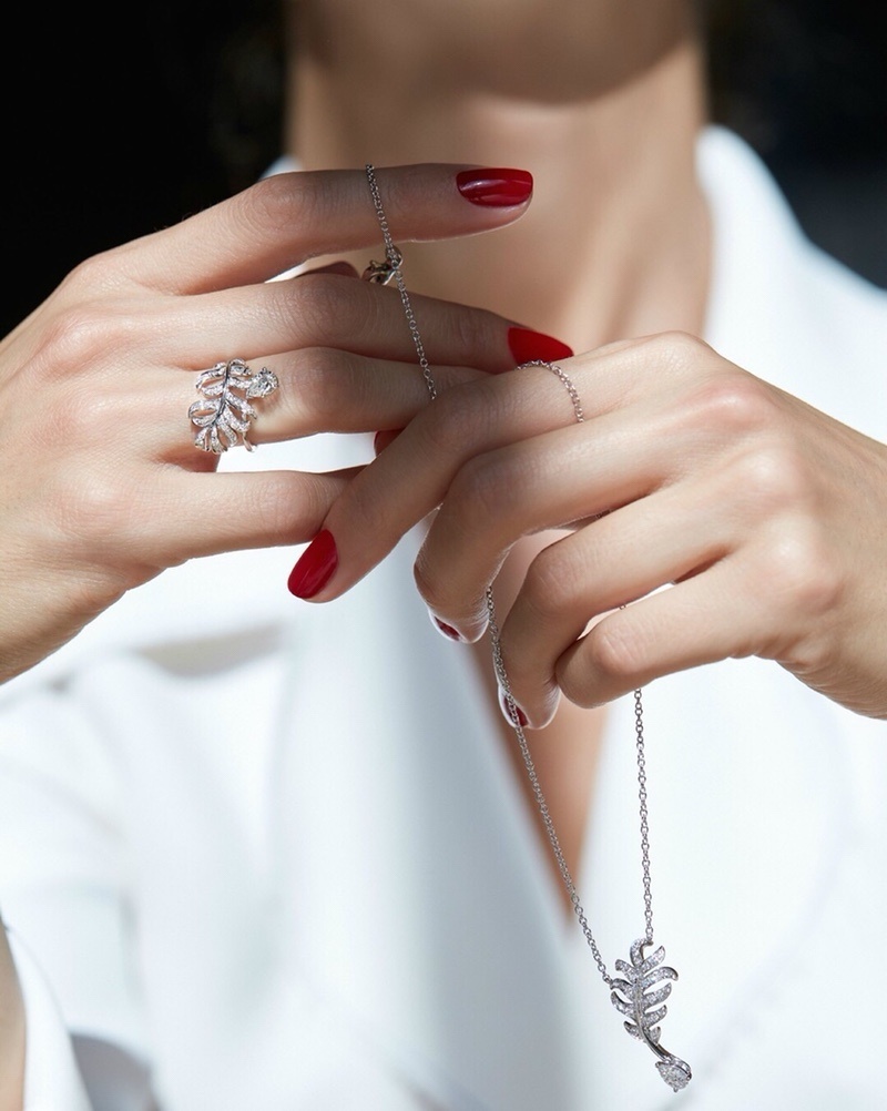 Luxury Plume Leaf Jewelry Set – Pave Diamond Ring & Necklace