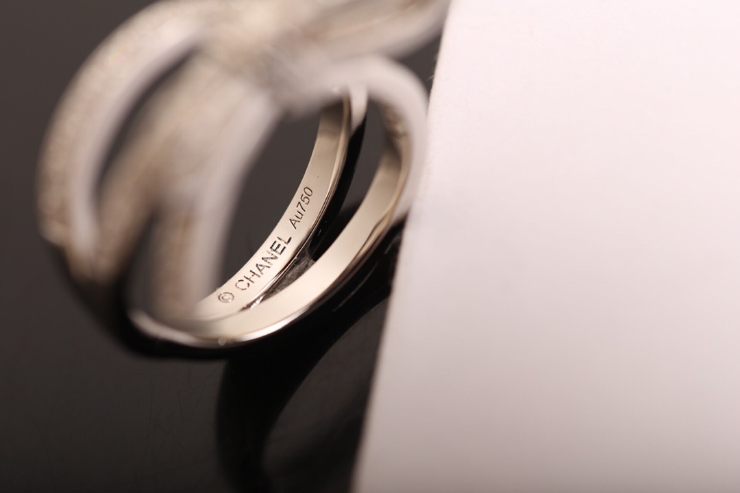 Chanel Ruban Bow Ring Silver Finish Encrusted with Crystals