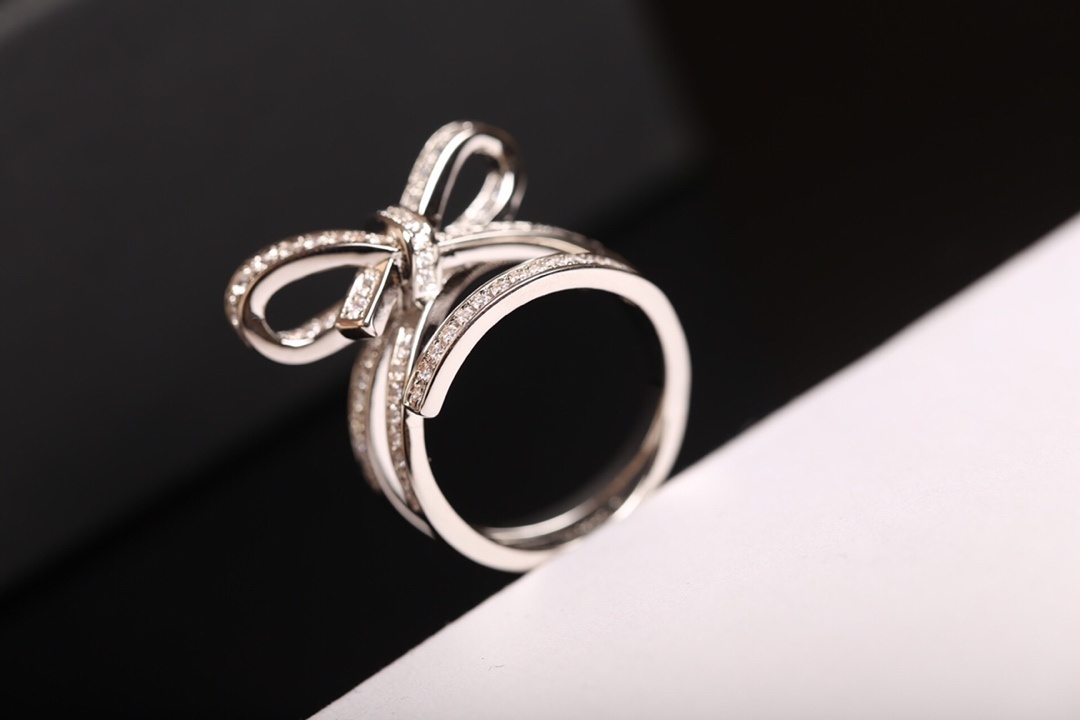 Chanel Ruban Bow Ring Silver Finish Encrusted with Crystals