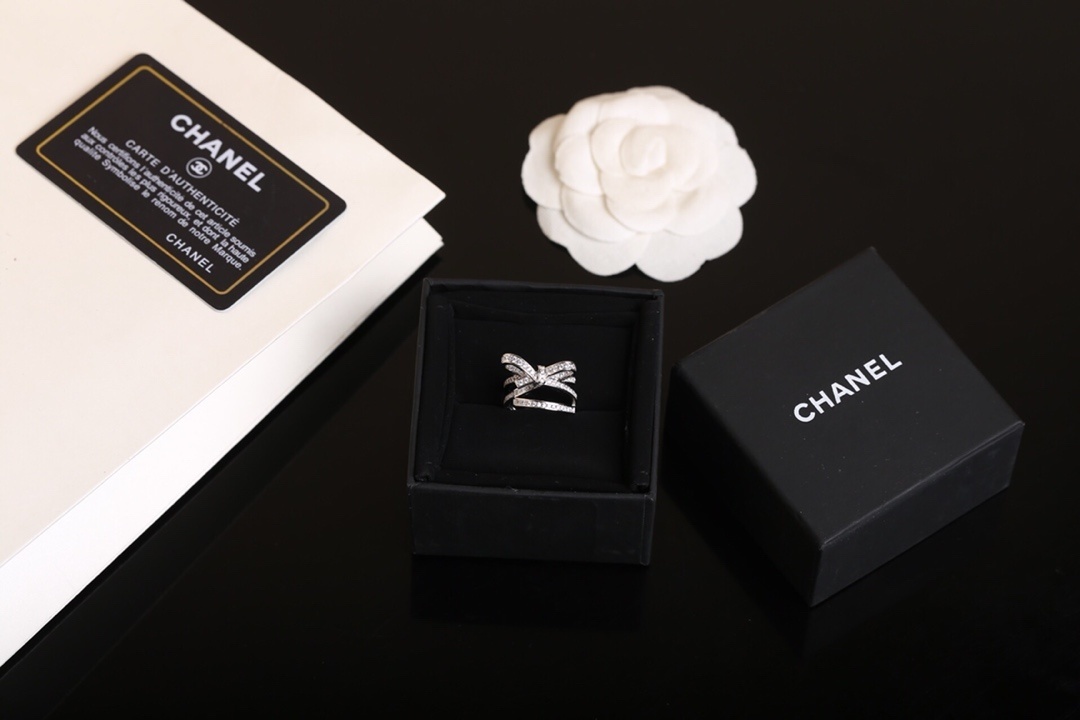 Chanel Ruban Bow Ring Silver Finish Encrusted with Crystals