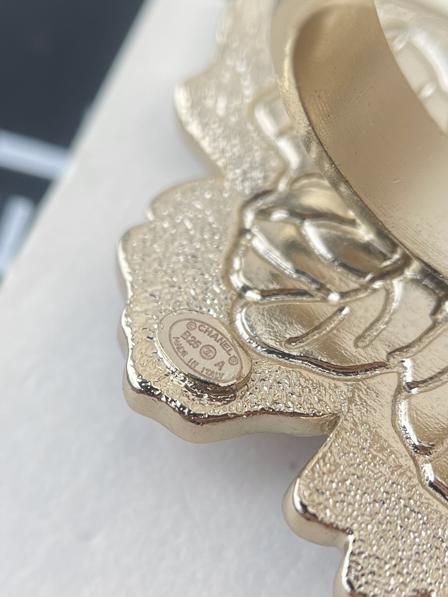 Chanel Red Enamel Camellia Flower Statement Ring - Gold Tone