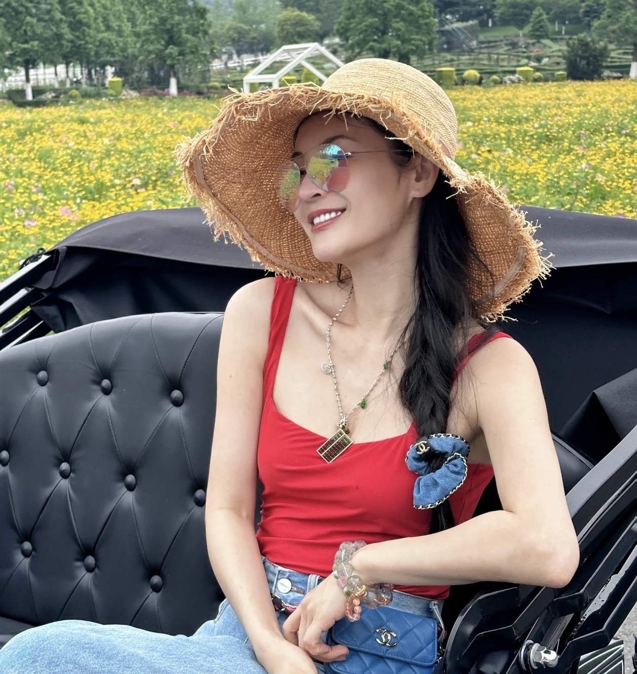 Luxury Chanel Denim Scrunchie with Gold Chain & CC Logo