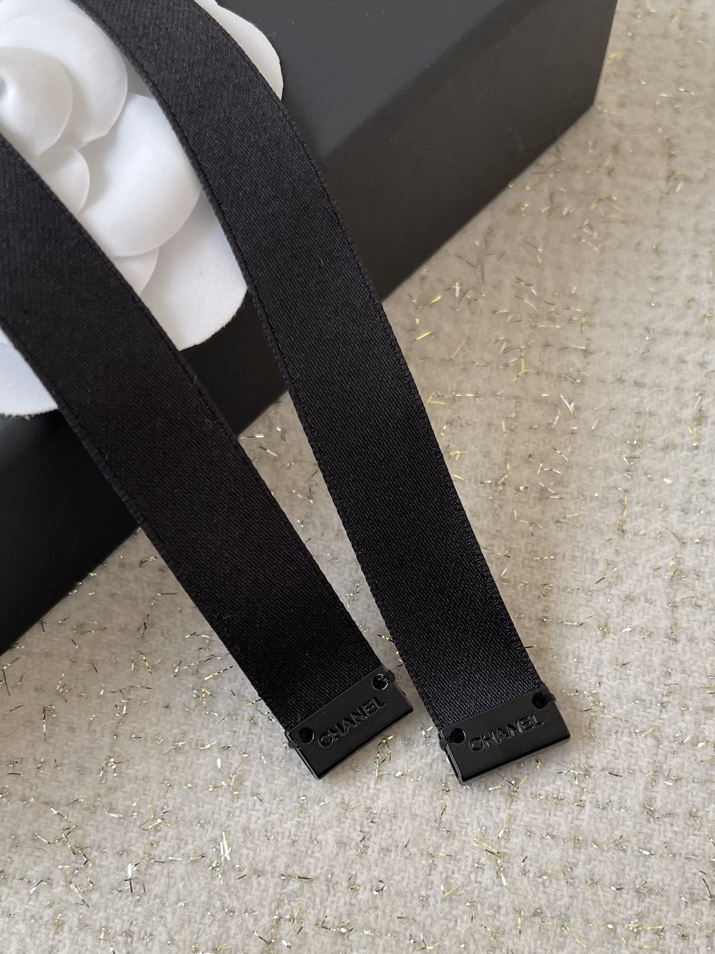 Chanel Black Silk Ribbon Bow Hair Clip with Crystal CC Logo