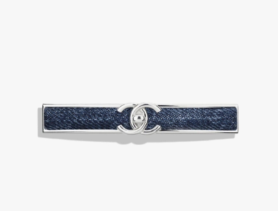 Luxury Chanel Denim CC Logo Barrette Hair Clip – Silver Finish
