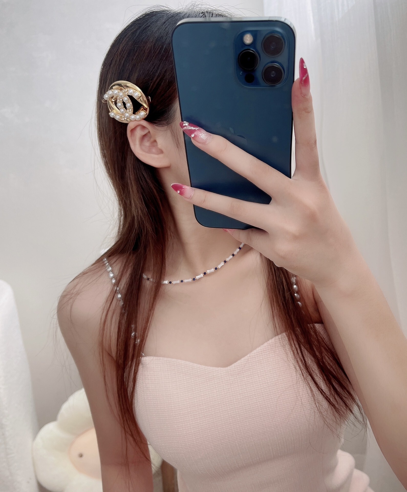 Luxury Gold CC Hair Clip with Pearls and Rhinestones for Women