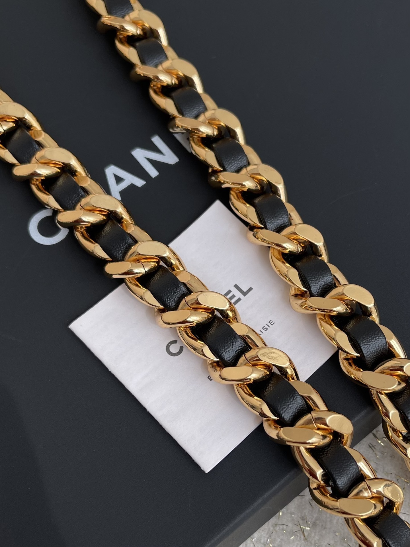 Luxury Gold & Black Leather Chain Belt with Vintage Coin Charm