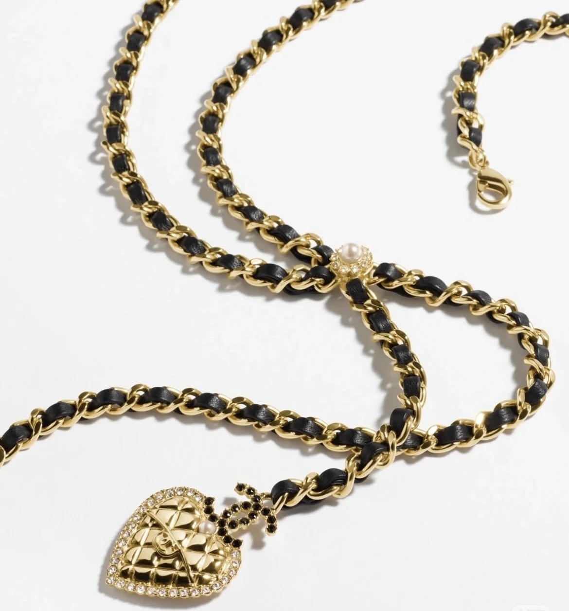 Elegant Leather Woven Chain Belt with Crystal Heart Charm