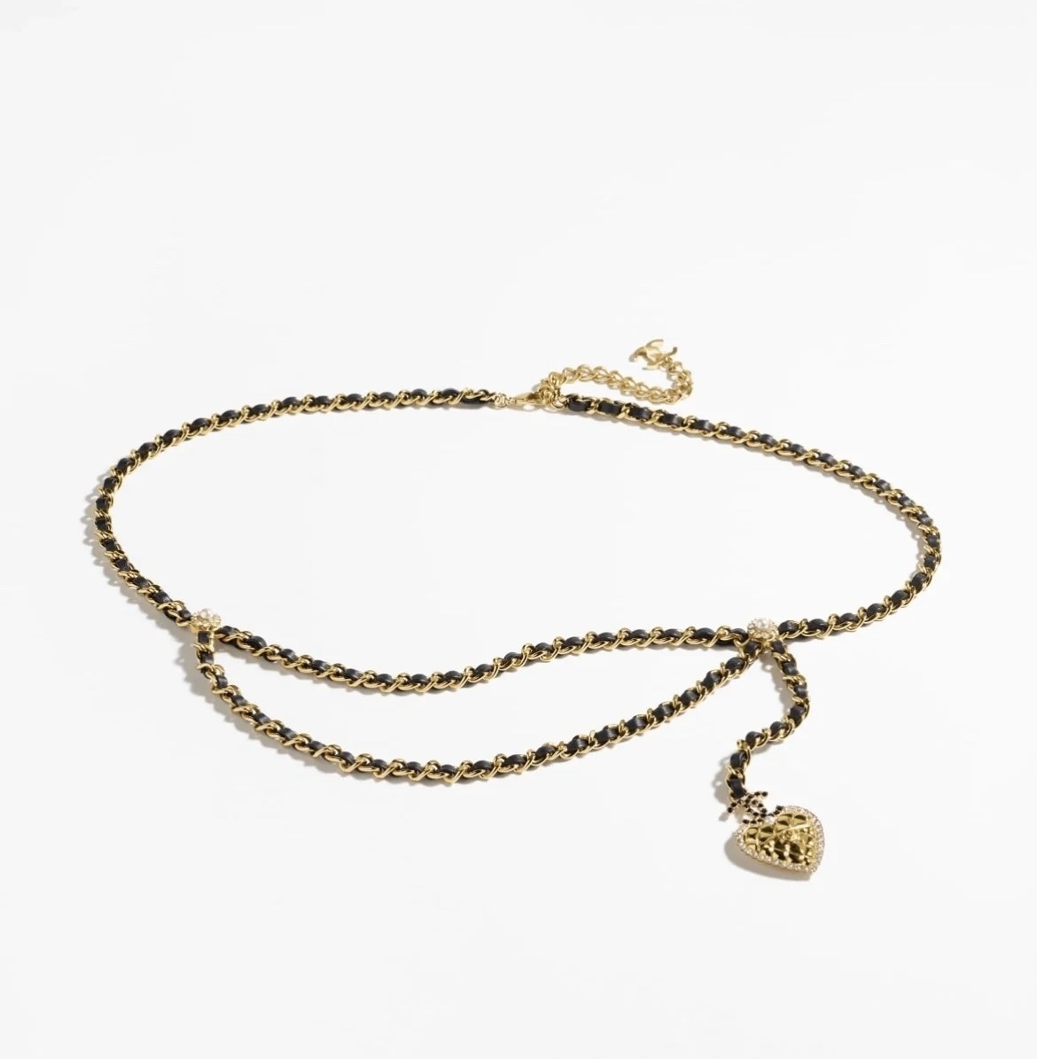 Elegant Leather Woven Chain Belt with Crystal Heart Charm