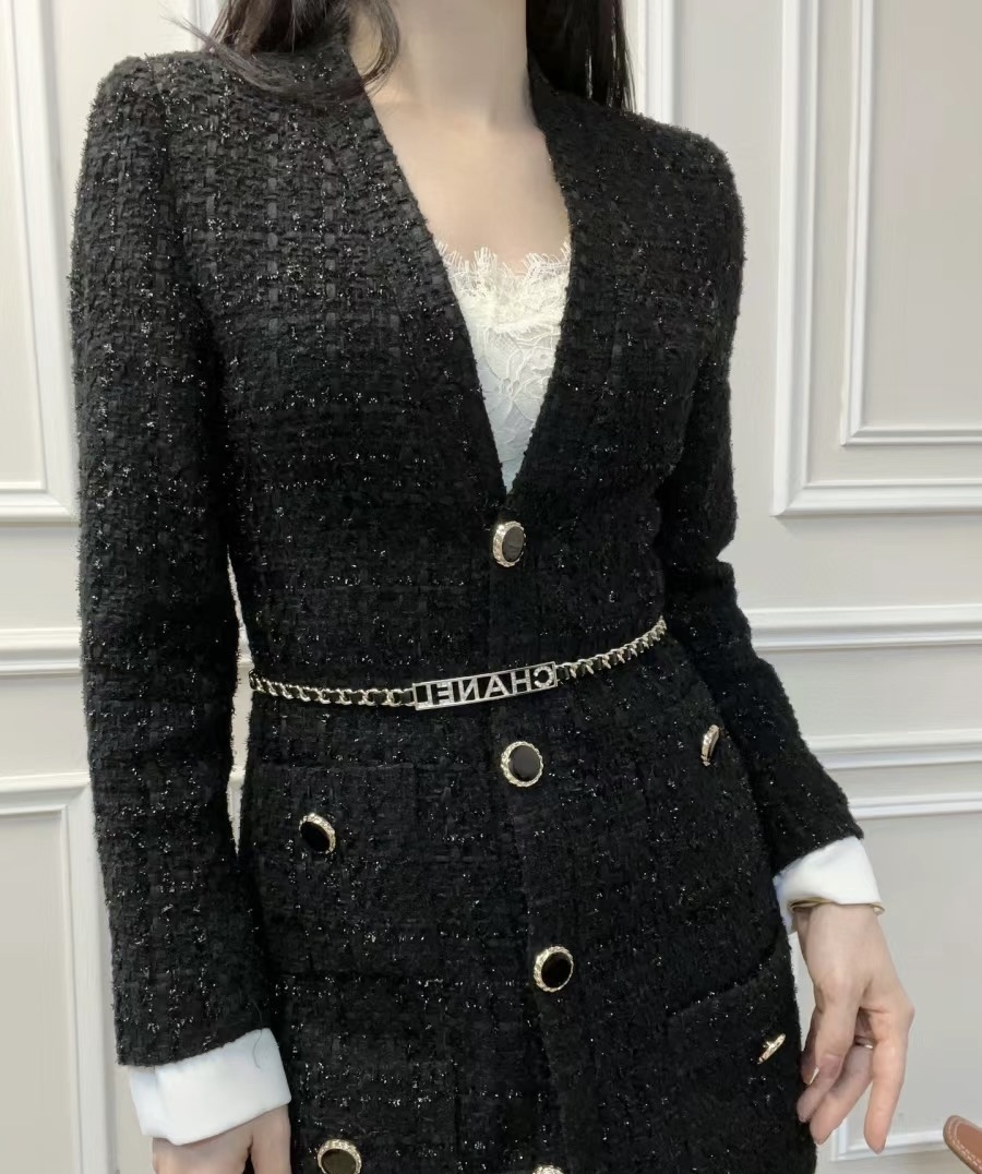 Luxury Chanel Gold Chain Belt with Crystal Logo & Leather Detail