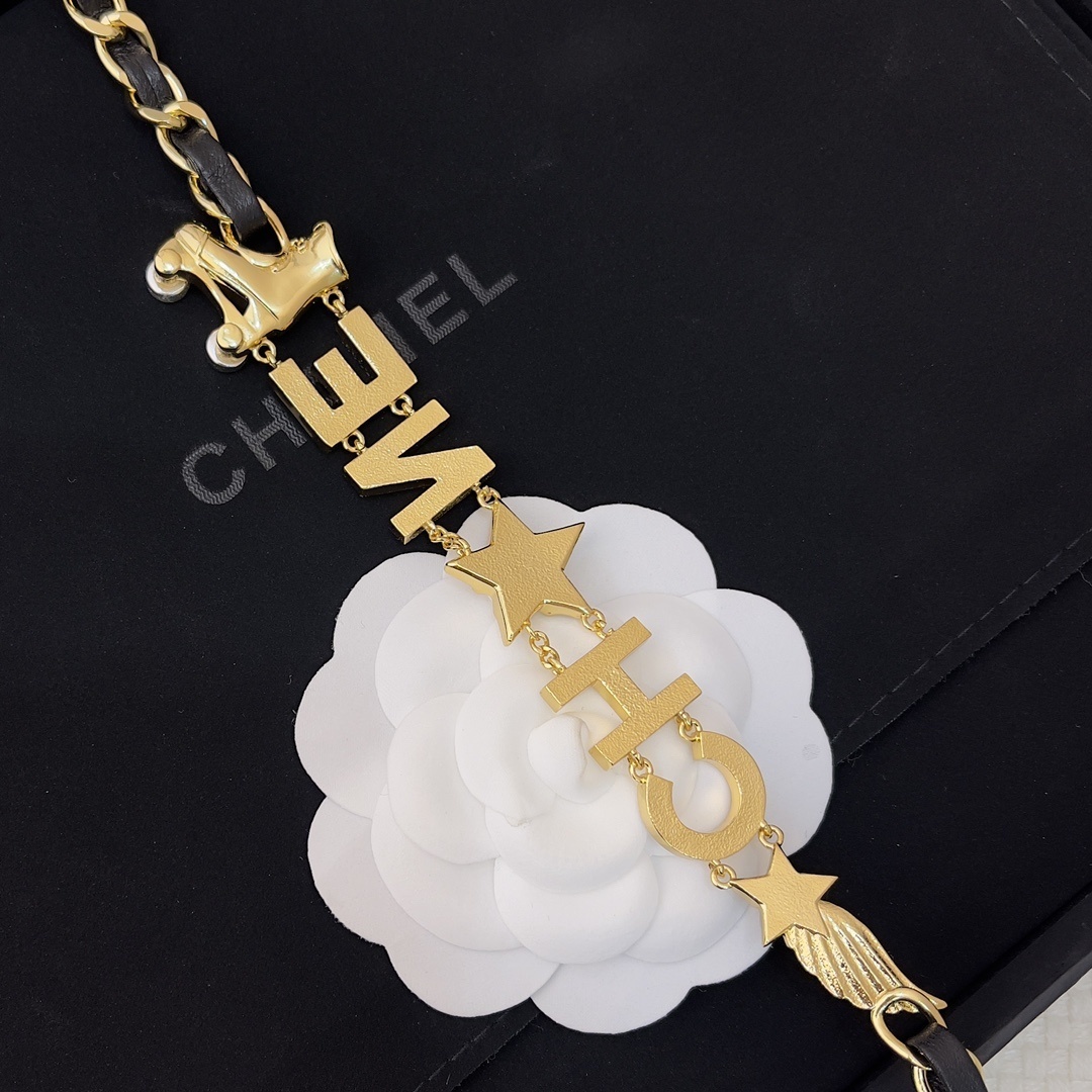 Chanel Gold-Tone Chain Belt with Crystal Lettering & Roller Skate