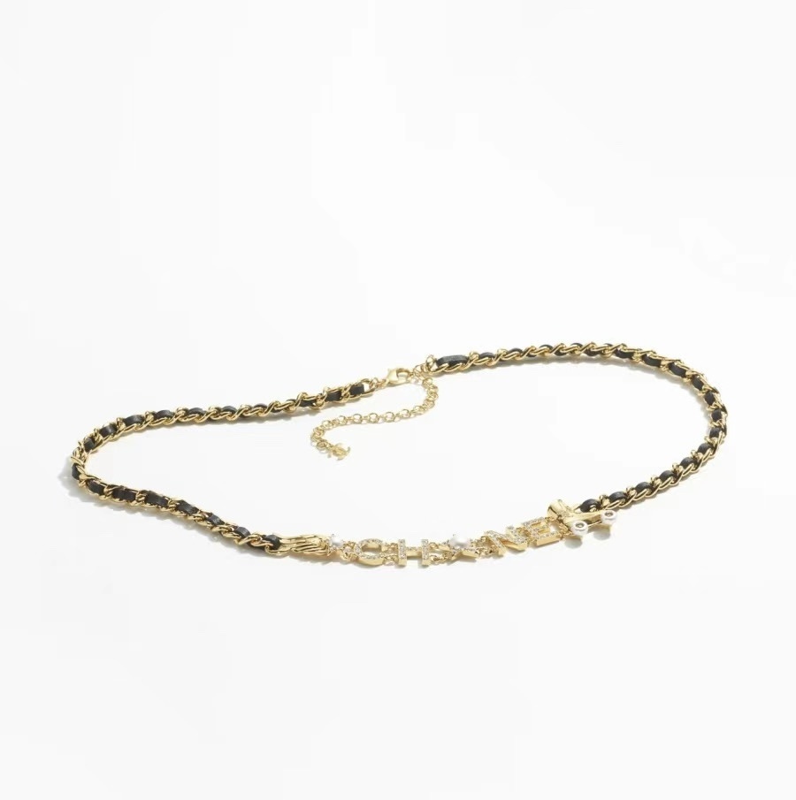 Chanel Gold-Tone Chain Belt with Crystal Lettering & Roller Skate