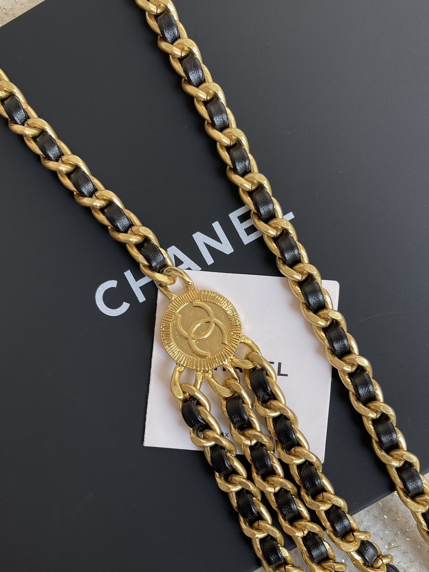 Elegant Multi-Layer Gold Waist Chain Belt with Logo Medallions