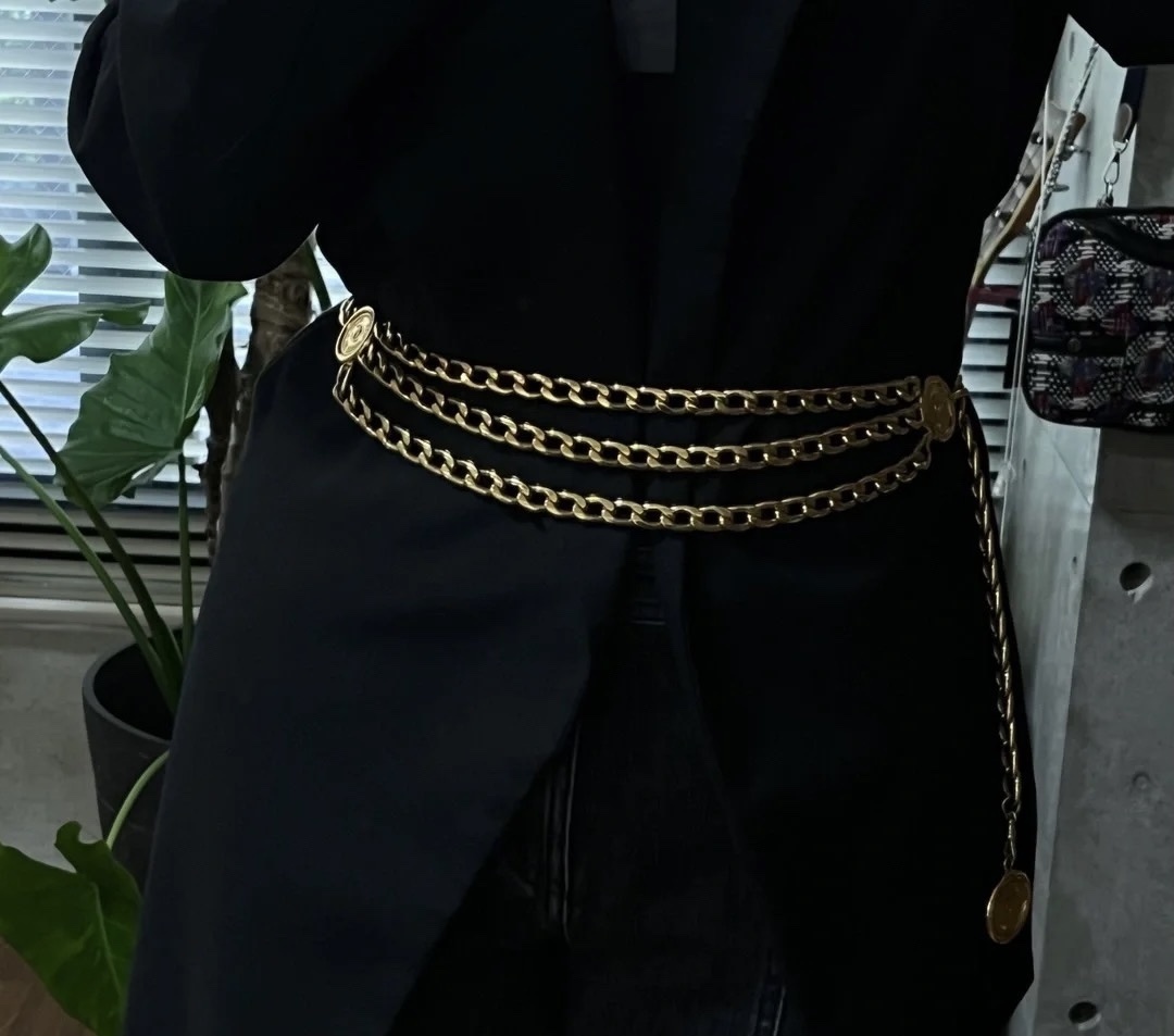 Elegant Multi-Layer Gold Waist Chain Belt with Logo Medallions