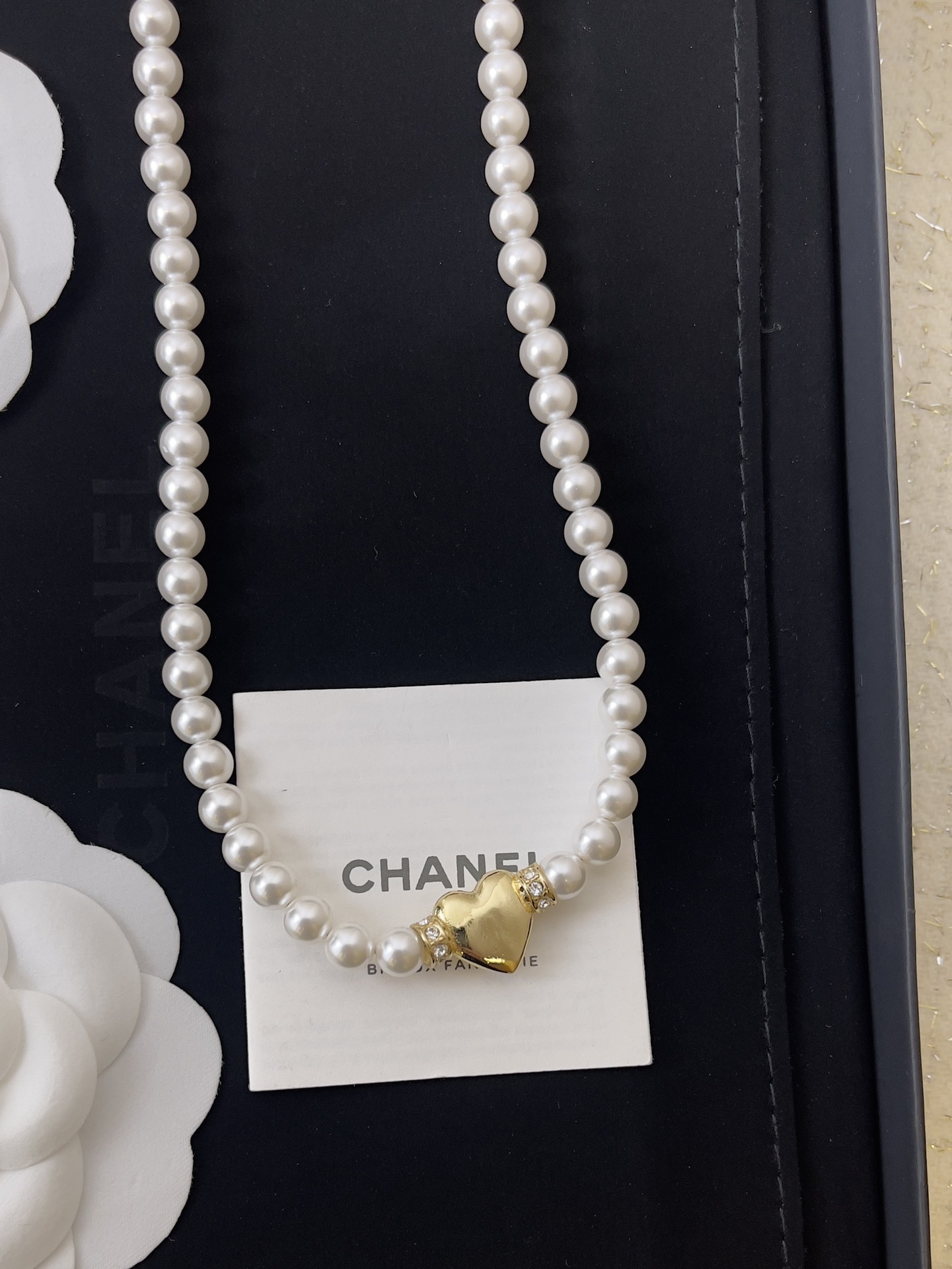 Chanel Luxury Pearl Belt with Gold Heart & CC Logo Charm