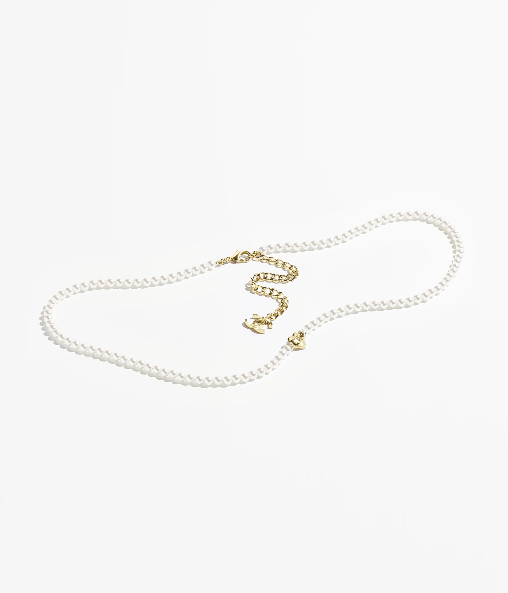 Chanel Luxury Pearl Belt with Gold Heart & CC Logo Charm