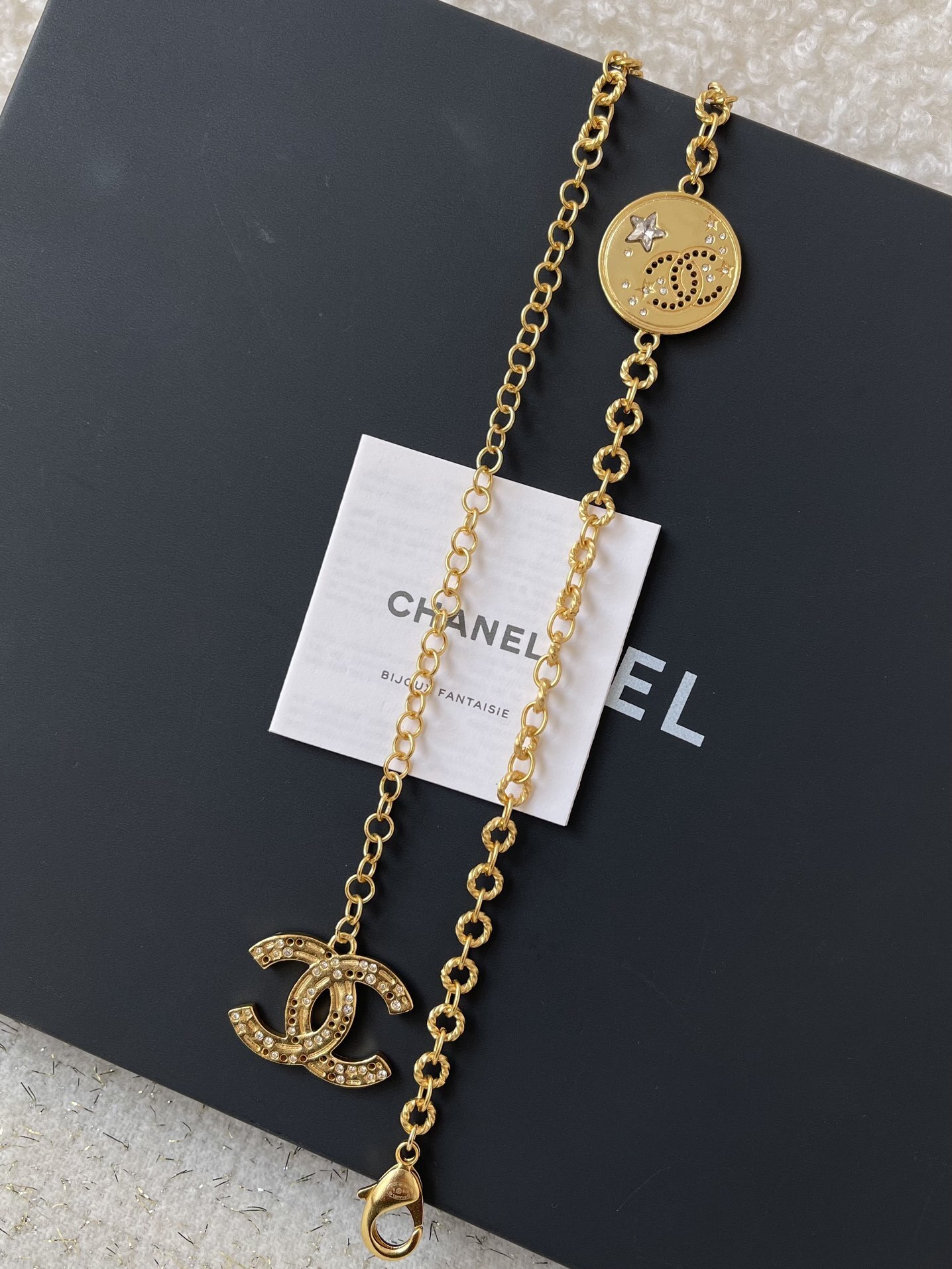 Chanel Gold-Tone Star Medallion Chain Belt with CC Logo Charms