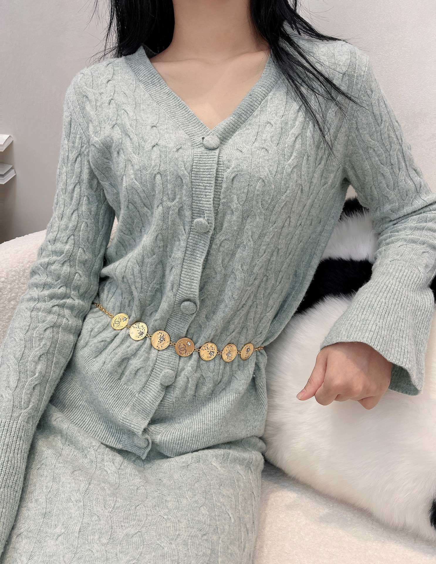 Chanel Gold-Tone Star Medallion Chain Belt with CC Logo Charms