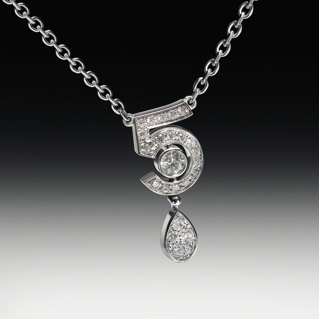 Elegant Silver No. 5 Crystal Drop Necklace - Luxury Jewelry Gift