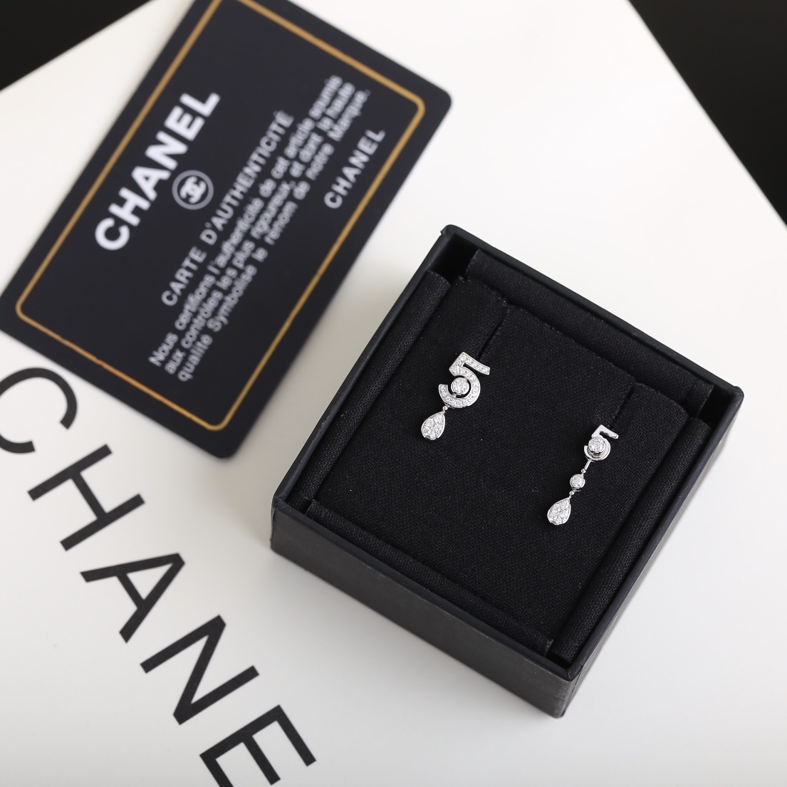 Luxury Number 5 Crystal Drop Earrings - Elegant Asymmetric Design