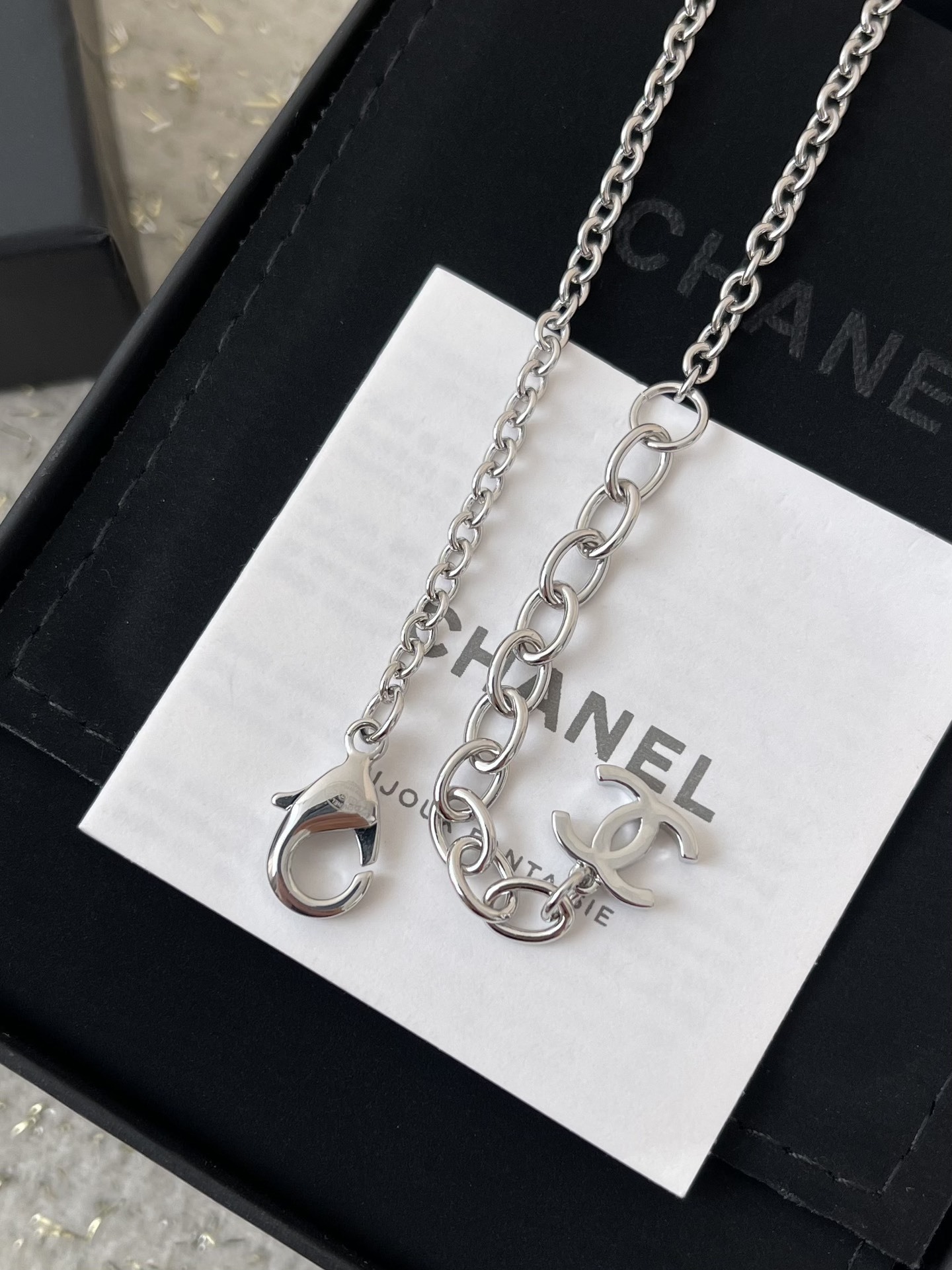 Elegant Silver CC Pendant Necklace with Sparkling Crystals