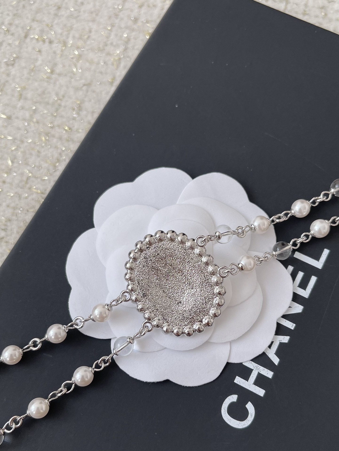 Luxury Double Layer Pearl CC Necklace with Sparkling Crystals