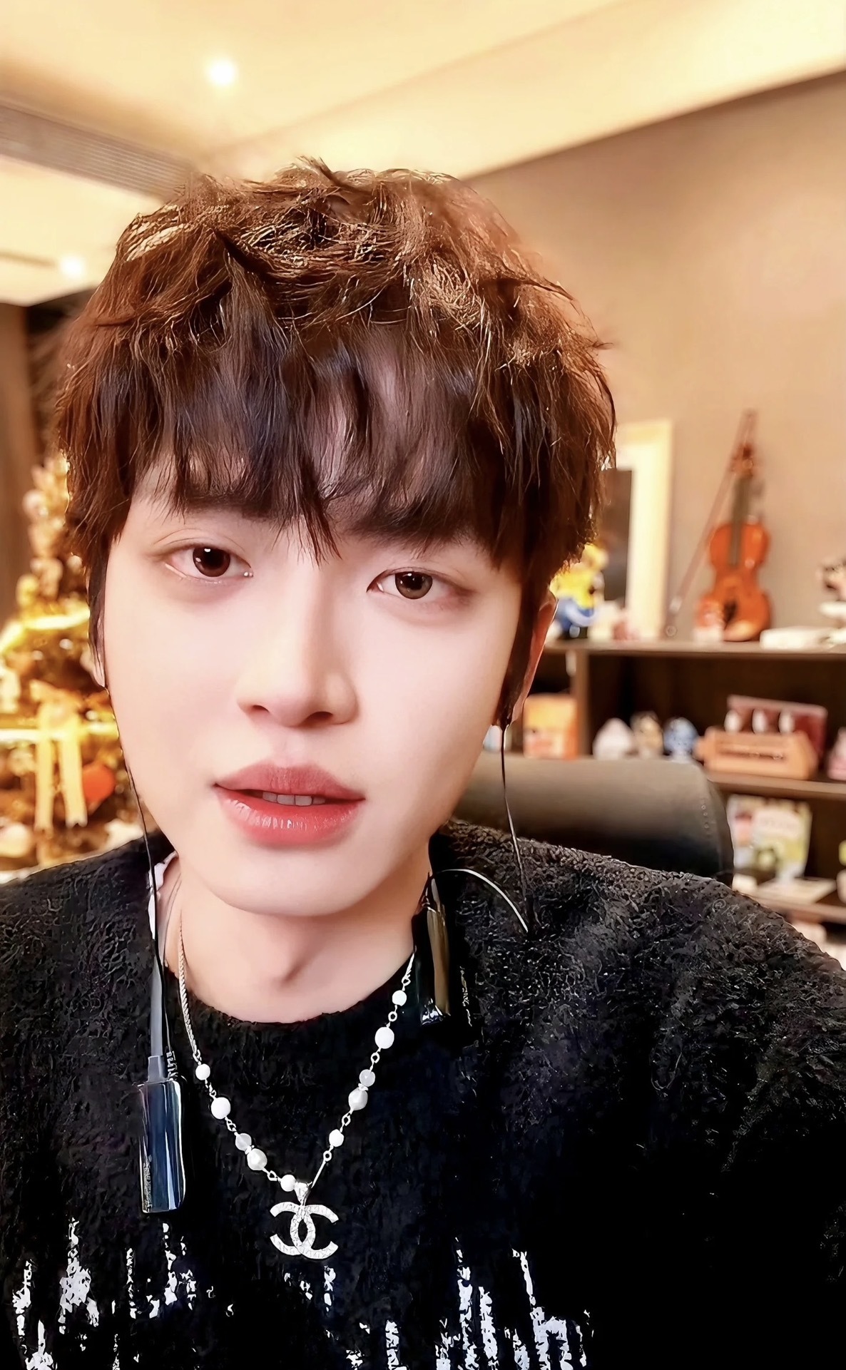 Chanel Silver Crystal Double C Logo Pearl Pendant Necklace