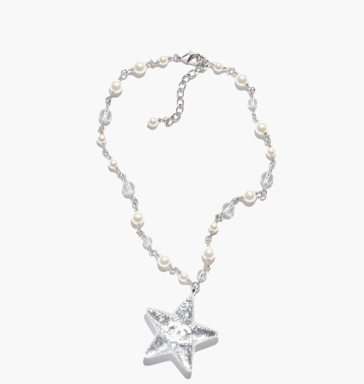 Elegant Star Pendant Pearl Necklace with CC Logo – Luxury Jewelry