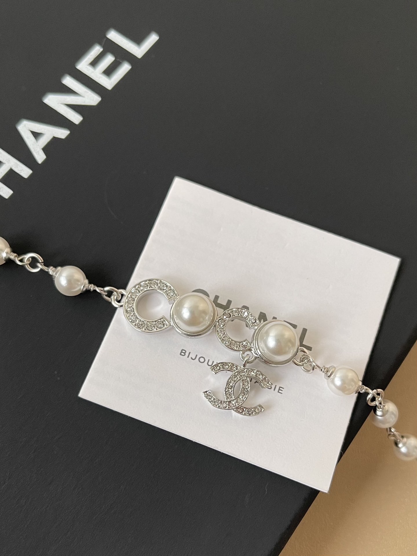 Chanel Pearl Choker Necklace with Crystal COCO CC Logo Pendant