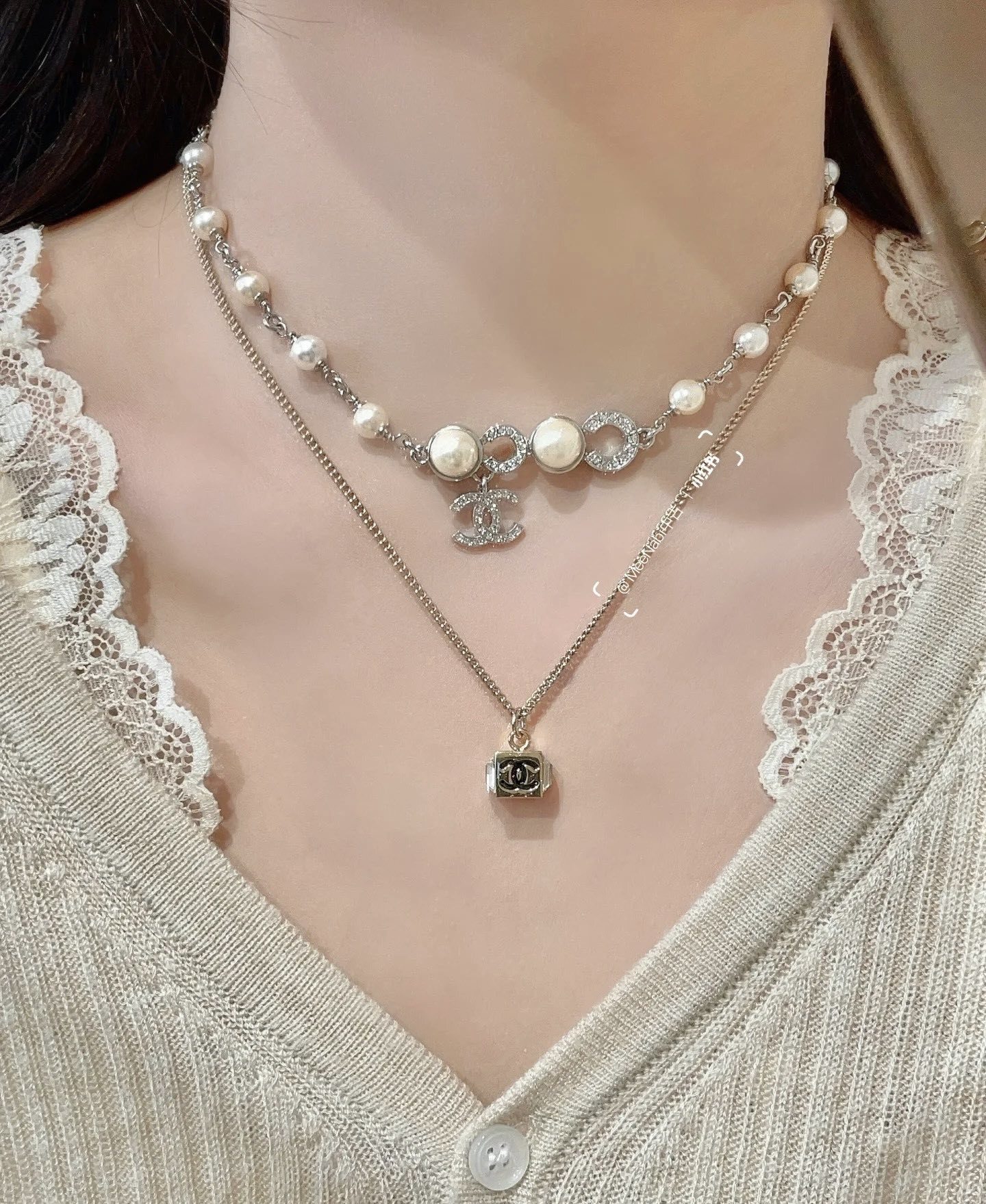Chanel Pearl Choker Necklace with Crystal COCO CC Logo Pendant