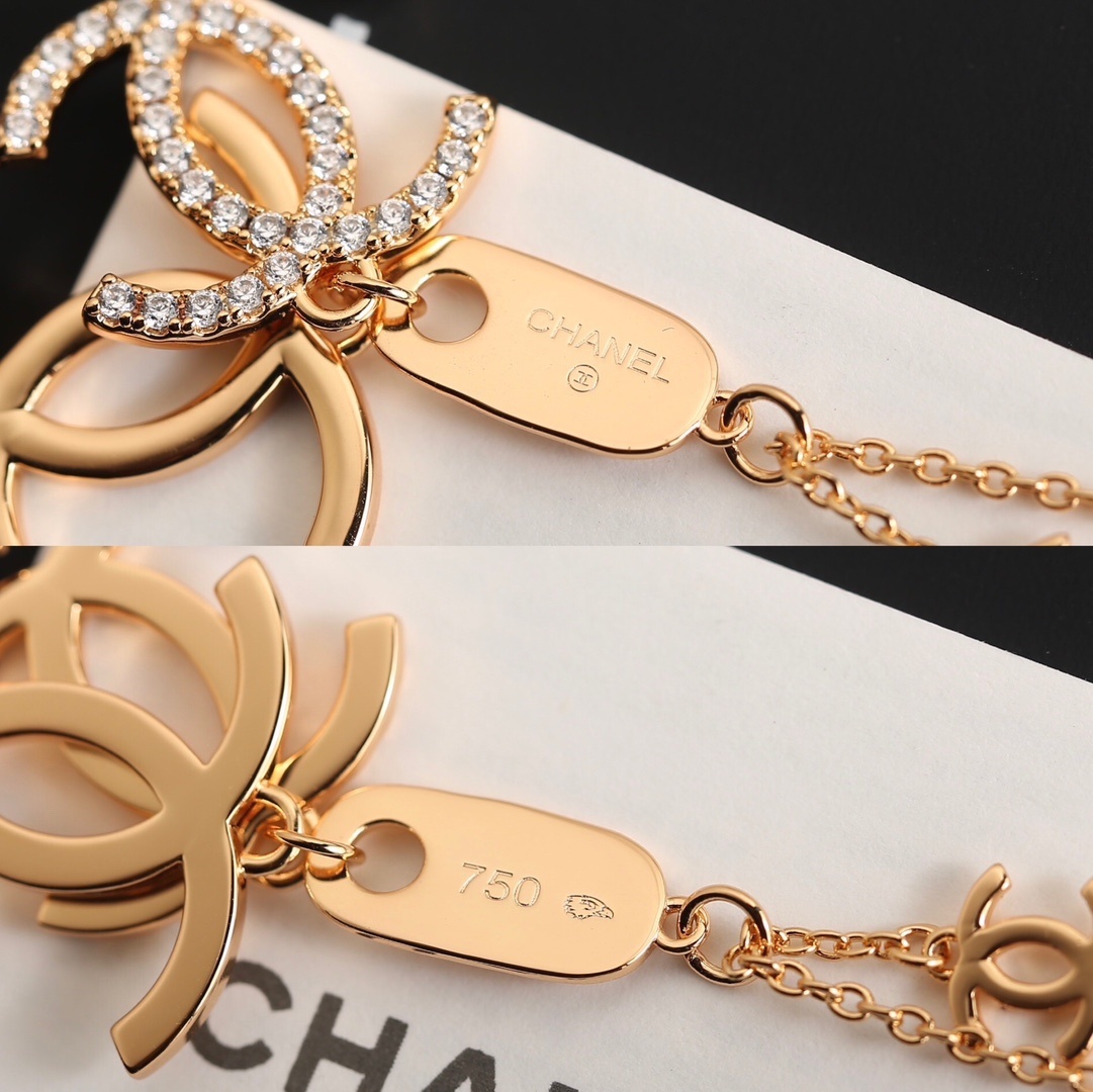 Elegant Double C Pendant Necklace with Crystals - Gold & Silver