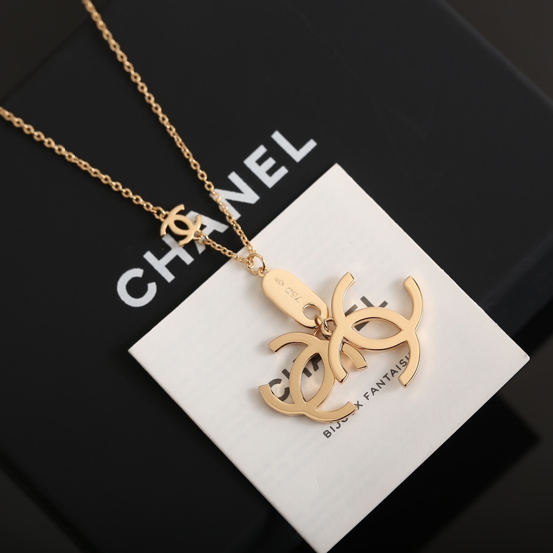 Elegant Double C Pendant Necklace with Crystals - Gold & Silver