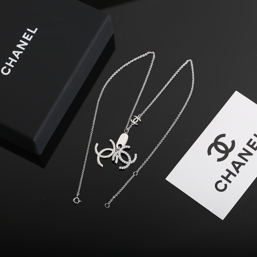 Elegant Double C Pendant Necklace with Crystals - Gold & Silver