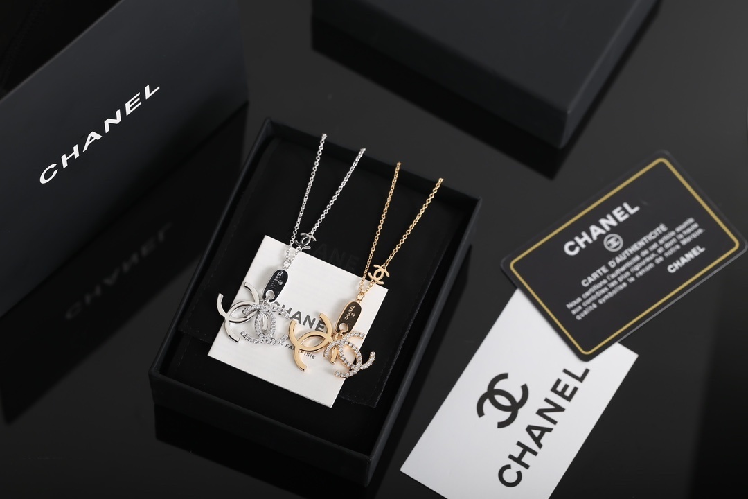 Elegant Double C Pendant Necklace with Crystals - Gold & Silver