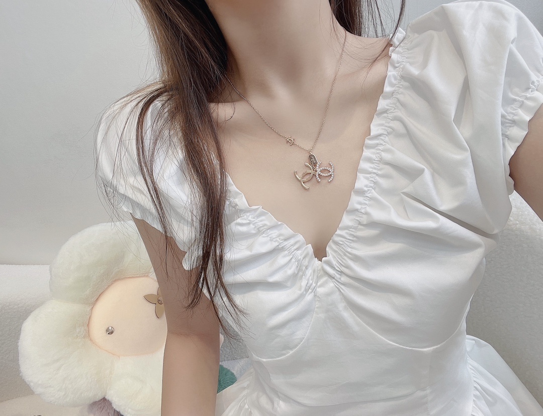 Elegant Double C Pendant Necklace with Crystals - Gold & Silver