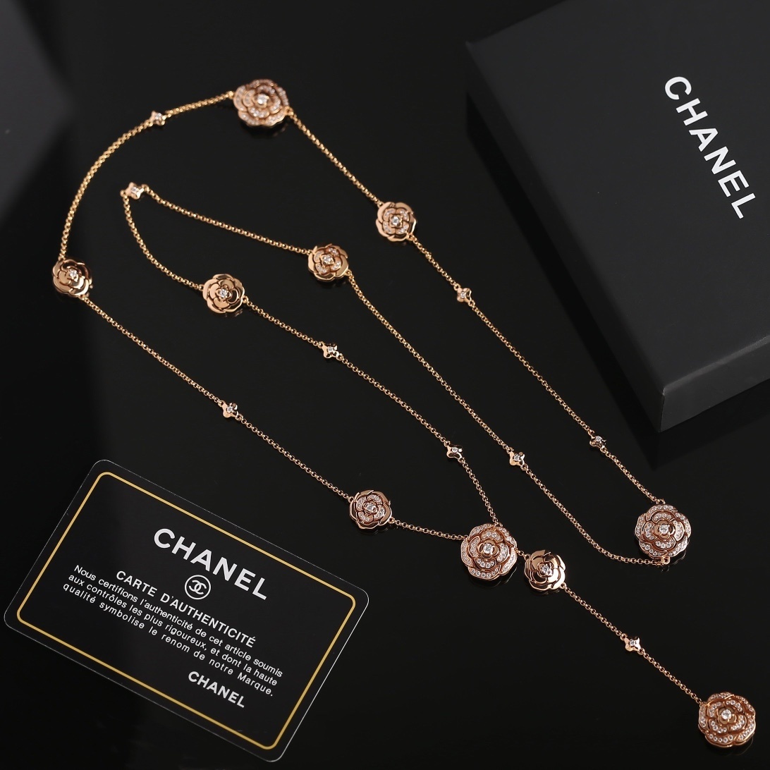 Chanel Camellia Long Y-Necklace Luxury Floral Jewelry for Women