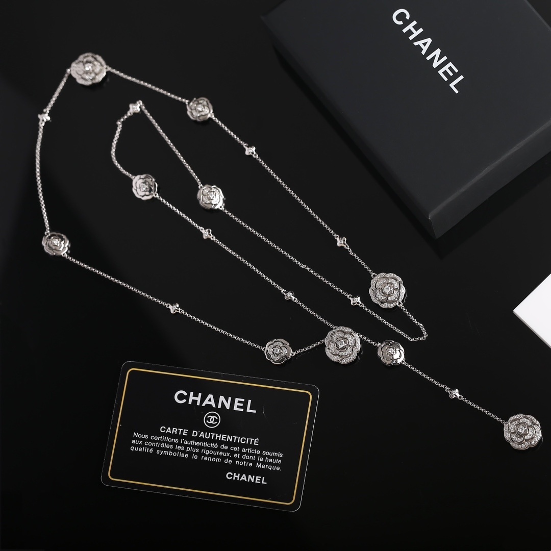 Chanel Camellia Long Y-Necklace Luxury Floral Jewelry for Women